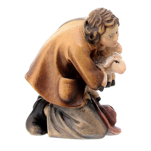 Shepherd kneeling with two lambs 9.5 cm, nativity Kostner, in painted wood 3