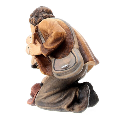 Shepherd kneeling with two lambs 9.5 cm, nativity Kostner, in painted wood 5