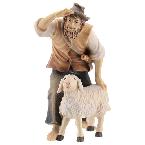 Shepherd with sheep in painted wood, Kostner Nativity scene 12 cm 1
