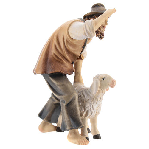 Shepherd with sheep in painted wood, Kostner Nativity scene 12 cm 4