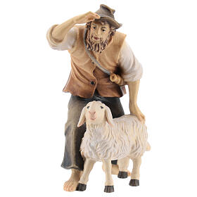Pastore con pecora legno dipinto presepe Kostner 12 cm