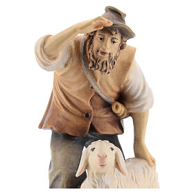 Pastore con pecora legno dipinto presepe Kostner 12 cm