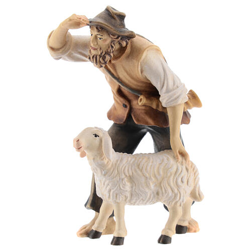 Pastor com ovelha madeira pintada para presépio Kostner peças altura média 12 cm 3