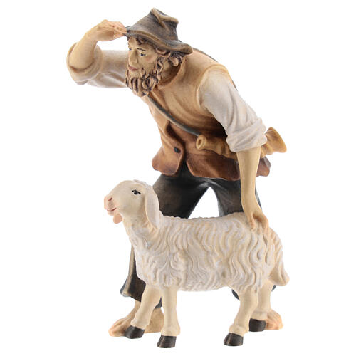 Kostner Nativity Scene 12 cm, gazing shepherd with sheep in painted wood 3