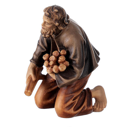 Pastore inginocchiato al fuoco legno dipinto presepe Kostner 12 cm 2