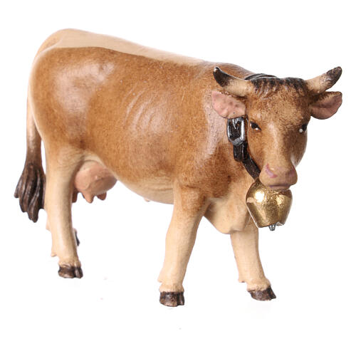 Vache tête droite bois peint crèche Kostner 9,5 cm 2