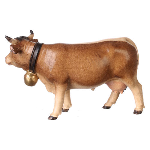 Vache tête droite bois peint crèche Kostner 9,5 cm 3