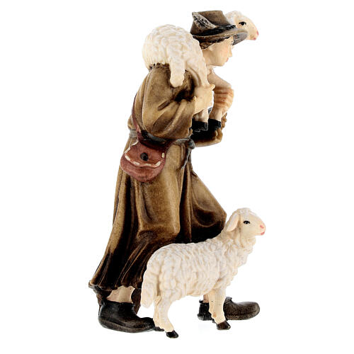 Man with sheep in painted wood, Kostner Nativity scene 9.5 cm 3