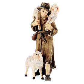 Berger avec mouton bois peint crèche Kostner 9,5 cm