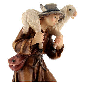 Man with sheep in painted wood, Kostner Nativity scene 12 cm