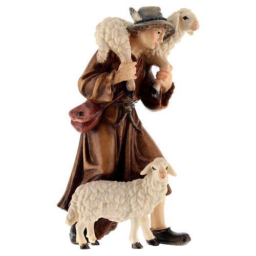 Man with sheep in painted wood, Kostner Nativity scene 12 cm 1