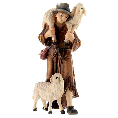 Man with sheep in painted wood, Kostner Nativity scene 12 cm 3