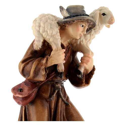Berger avec mouton bois peint crèche Kostner 12 cm 2