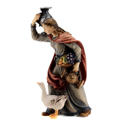 Woman with jug in painted wood, Kostner Nativity scene 9.5 cm 2