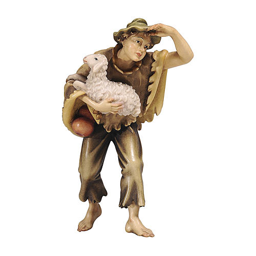 Boy with sheep in painted wood, Kostner Nativity scene 9.5 cm 1