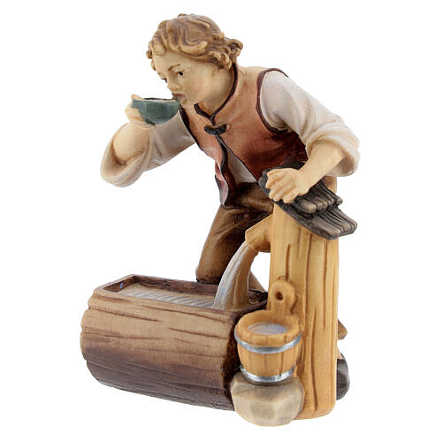 Menino com fontanário madeira pintada para presépio Kostner com figuras altura média 12 cm 2