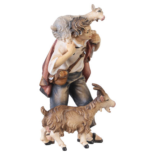 Pastor com 2 cabras madeira pintada para presépio Kostner figuras altura média 9,5 cm 3