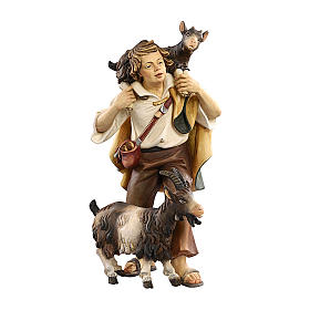 Pastor com 2 cabras madeira pintada para presépio Kostner figuras altura média 12 cm