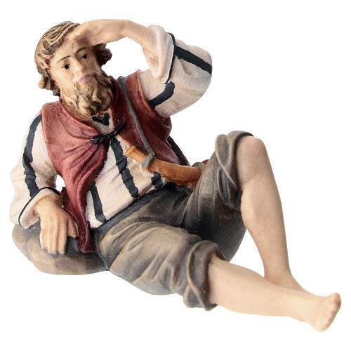 Lying shepherd in painted wood, Kostner Nativity scene 9.5 cm 2