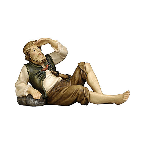 Pastore sdraiato legno dipinto Kostner presepe 9,5 cm 1