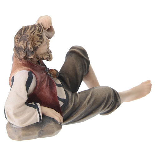 Pastore sdraiato legno dipinto Kostner presepe 9,5 cm 3