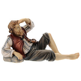 Pastore sdraiato legno dipinto presepe Kostner 12 cm
