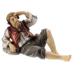 Pastore sdraiato legno dipinto presepe Kostner 12 cm