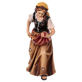 Woman with logs in painted wood, Kostner Nativity scene 9.5 cm