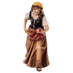 Donna con legna legno dipinto Kostner presepe 9,5 cm