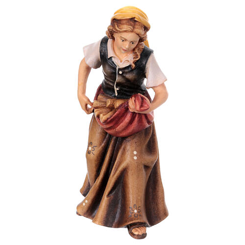 Frau mit Brennholz für Krippe Kostner Grödnertal Holz 12cm 1