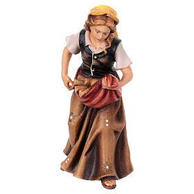 Woman with logs in painted wood, Kostner Nativity scene 12 cm