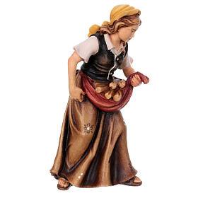 Woman with logs in painted wood, Kostner Nativity scene 12 cm