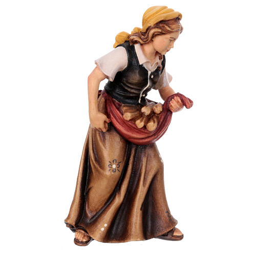 Woman with logs in painted wood, Kostner Nativity scene 12 cm 2
