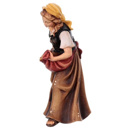 Woman with logs in painted wood, Kostner Nativity scene 12 cm 3