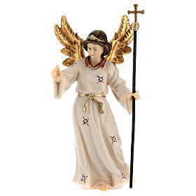 Angel with pointed finger in painted wood, Kostner Nativity scene 12 cm