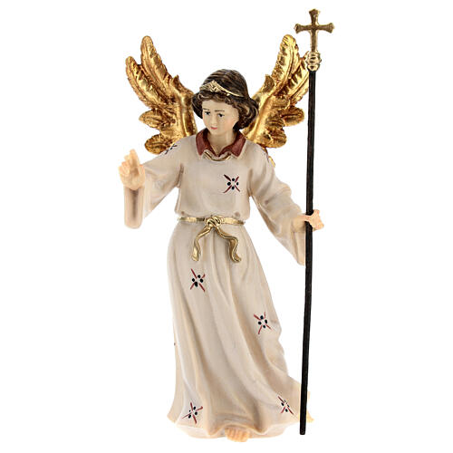 Angel with pointed finger in painted wood, Kostner Nativity scene 12 cm 1