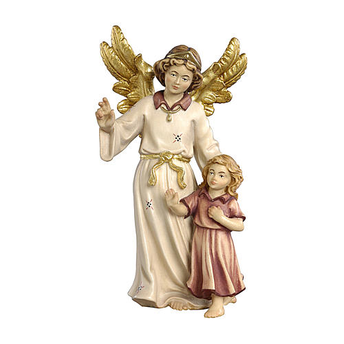 Guardian Angel with girl in painted wood, Kostner Nativity scene 9.5 cm 1