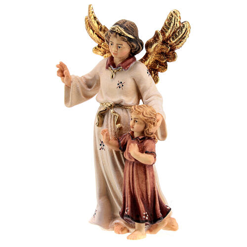 Ángel de la guarda con niña madera pintada belén Kostner 12 cm 3