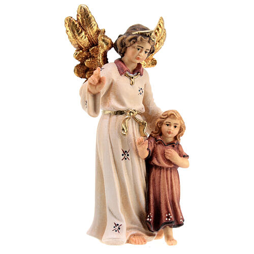 Ángel de la guarda con niña madera pintada belén Kostner 12 cm 4