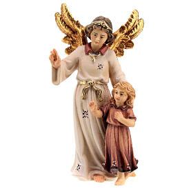 Angelo custode con bambina legno dipinto presepe Kostner 12 cm