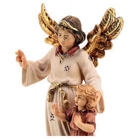 Angelo custode con bambina legno dipinto presepe Kostner 12 cm