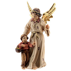 Guardian Angel with boy in painted wood, Kostner Nativity scene 9.5 cm