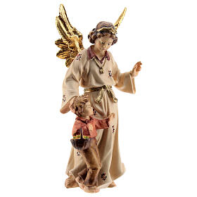 Guardian Angel with boy in painted wood, Kostner Nativity scene 9.5 cm