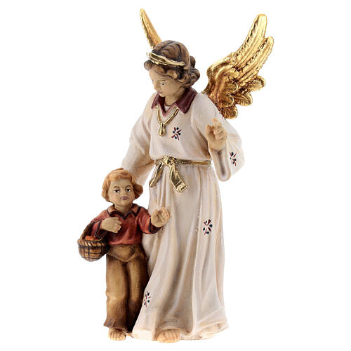 Guardian Angel with boy in painted wood, Kostner Nativity scene 12 cm 1
