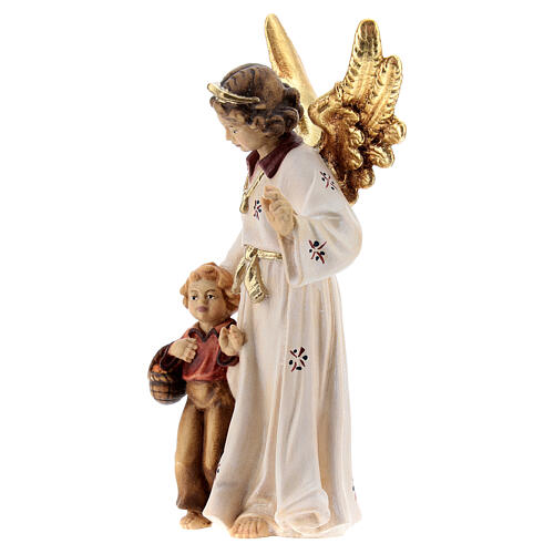Guardian Angel with boy in painted wood, Kostner Nativity scene 12 cm 2