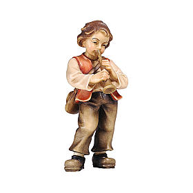 Enfant avec trompette bois peint crèche Kostner 9,5 cm