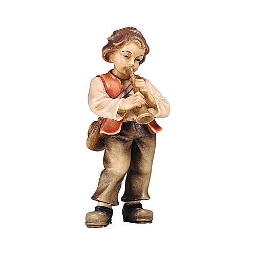 Menino com trombeta madeira pintada para presépio Kostner com figuras altura média 9,5 cm 1