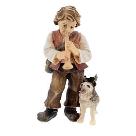 Enfant avec chien bois peint crèche Kostner 9,5 cm