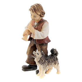 Enfant avec chien bois peint crèche Kostner 9,5 cm