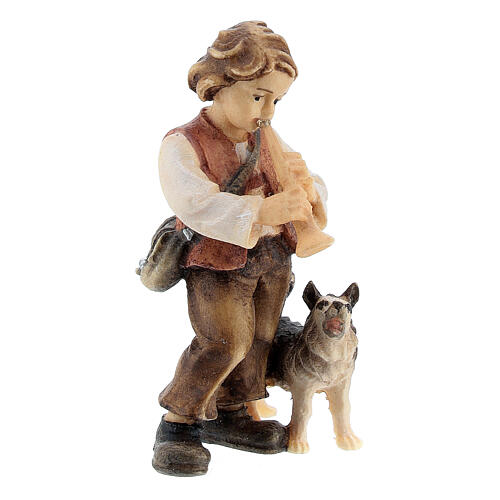 Enfant avec chien bois peint crèche Kostner 9,5 cm 3